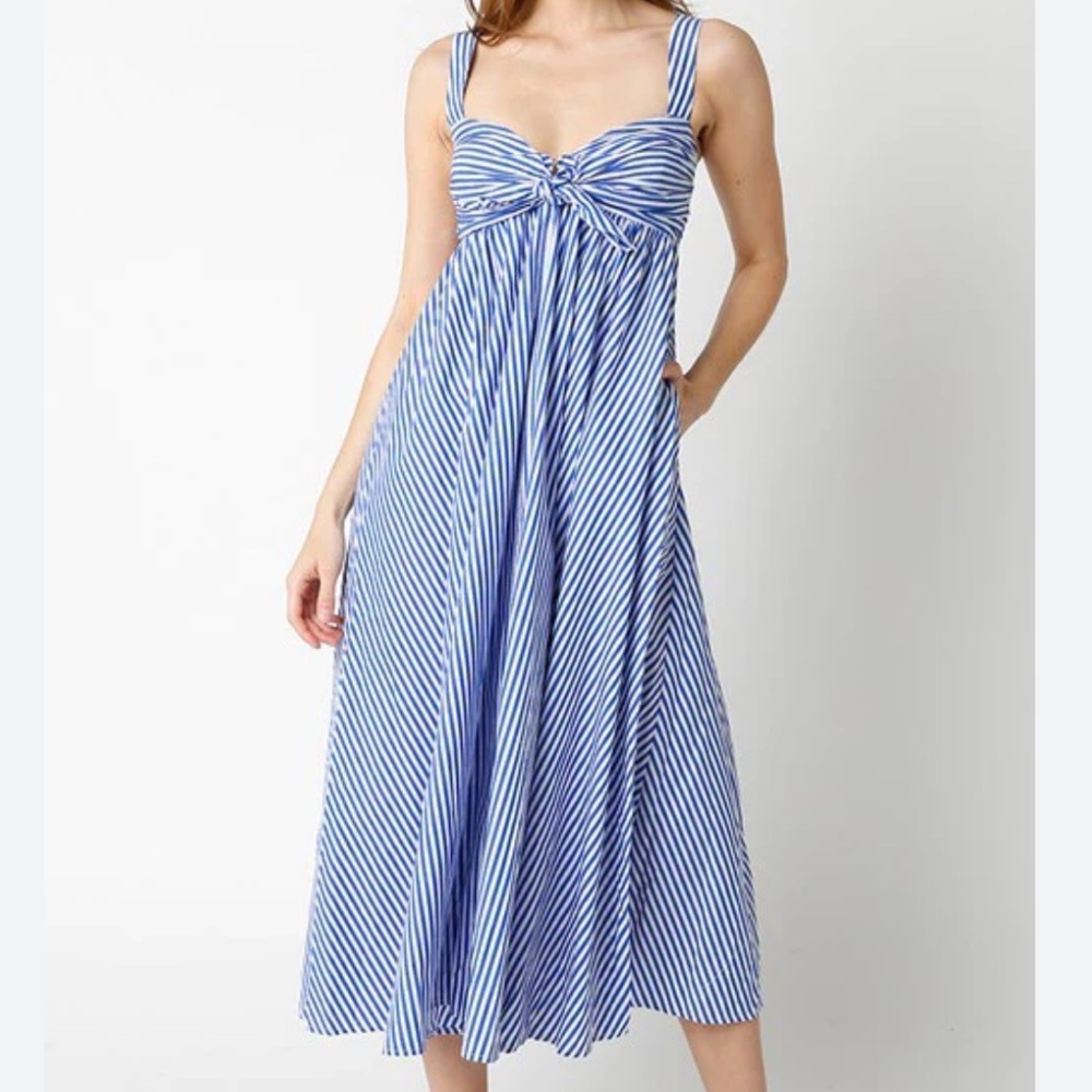 Olivaceous Blue and White Striped Midi Dress